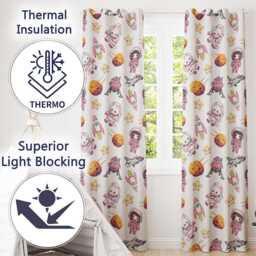 Cat Astronaut Girl Rockets Stars Space Seamless Cream Background Readymade Eyelet Ring Top Thermal 100% Blackout Curtains - thumbnail 3