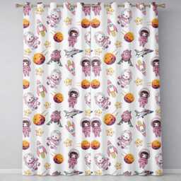 Cat Astronaut Girl Rockets Stars Space Seamless Cream Background Readymade Eyelet Ring Top Thermal 100% Blackout Curtains - thumbnail 2