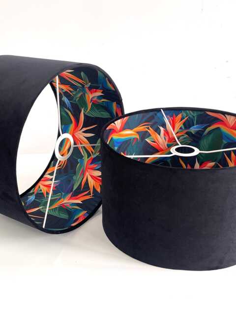 New Hand Made Tropical Multi Leaf Floral Print & Black Velvet Combination Lamp Shade Pendant Light - image 1