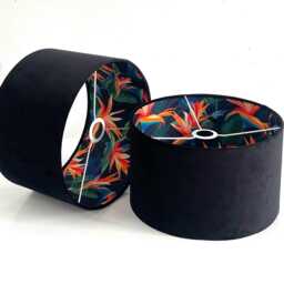 New Hand Made Tropical Multi Leaf Floral Print & Black Velvet Combination Lamp Shade Pendant Light - thumbnail 3