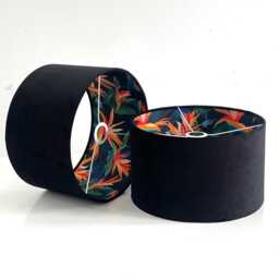 New Hand Made Tropical Multi Leaf Floral Print & Black Velvet Combination Lamp Shade Pendant Light - thumbnail 2