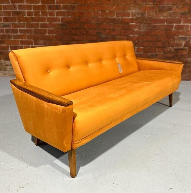 Handmade Danish Vintage Style Model 55 Mid Century 60S 3 Seat Sofa Settee in Burnt Orange Velvet - image 1