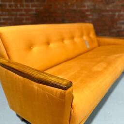 Handmade Danish Vintage Style Model 55 Mid Century 60S 3 Seat Sofa Settee in Burnt Orange Velvet - thumbnail 2