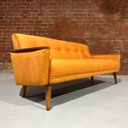 Handmade Danish Vintage Style Model 55 Mid Century 60S 3 Seat Sofa Settee in Burnt Orange Velvet - thumbnail 3
