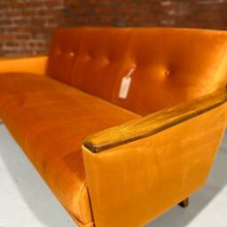 Handmade Danish Vintage Style Model 55 Mid Century 60S 3 Seat Sofa Settee in Burnt Orange Velvet - thumbnail 4