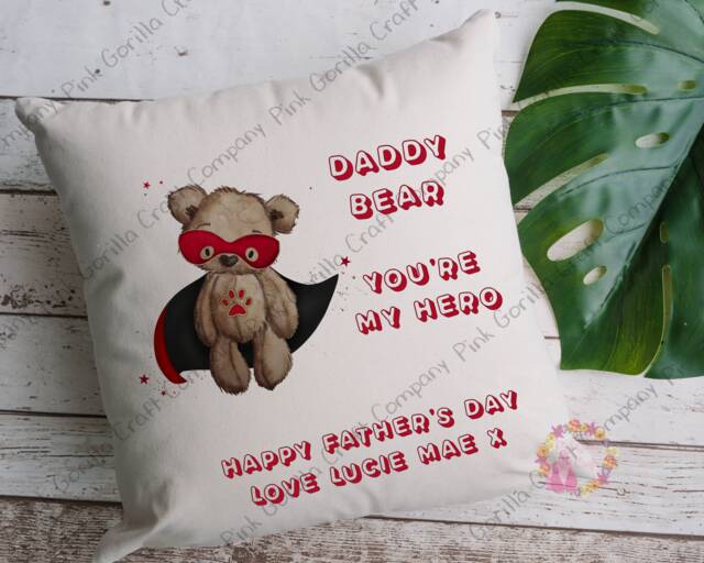 Teddy Cushion, Pillow, Fathers Day Gift, Superhero Cushion, Superhero, Bear - image 1
