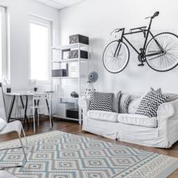 Blue & Gray Vinyl Floor Mat. Kilim Area Rug Printed To Order. Linoleum Runner Kitchen Bath Mat - Art Mat - thumbnail 1