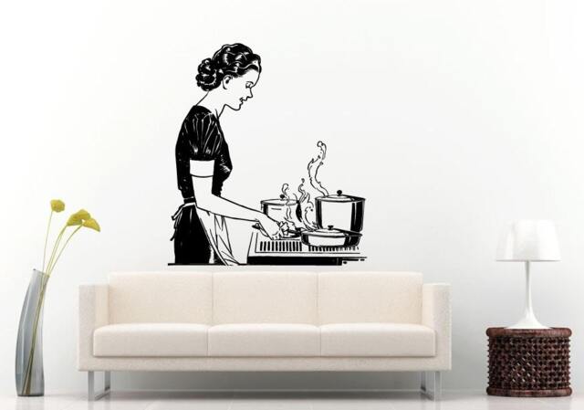 Woman Female Mother Lady Cooking With A Smile Kitchen Dining Wall Decal Vinyl Sticker Mural Room Decor L776 - image 1