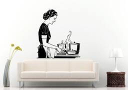 Woman Female Mother Lady Cooking With A Smile Kitchen Dining Wall Decal Vinyl Sticker Mural Room Decor L776 - thumbnail 1