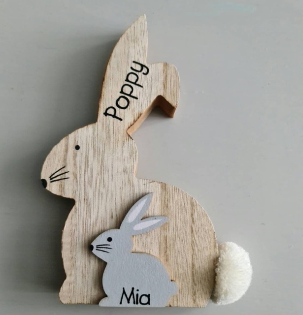 Personalised Wooden Bunny Rabbit Ornament. Eco Children's Gift, Birthday Present, New Baby Present. Lovers Gift - image 1