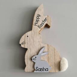 Personalised Wooden Bunny Rabbit Ornament. Eco Children's Gift, Birthday Present, New Baby Present. Lovers Gift - thumbnail 3