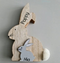 Personalised Wooden Bunny Rabbit Ornament. Eco Children's Gift, Birthday Present, New Baby Present. Lovers Gift - thumbnail 1