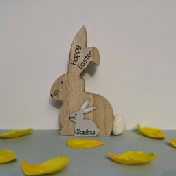 Personalised Wooden Bunny Rabbit Ornament. Eco Children's Gift, Birthday Present, New Baby Present. Lovers Gift - thumbnail 2