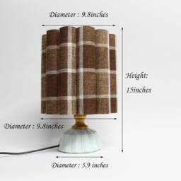 Handmade Plaid Fabric Table Lamp Brown Ceramic Base For Lamp Jewelry -87# - thumbnail 2