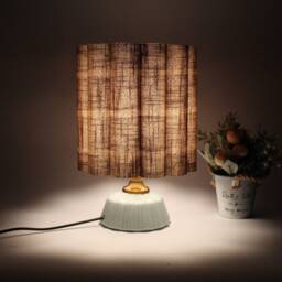 Handmade Plaid Fabric Table Lamp Brown Ceramic Base For Lamp Jewelry -87# - thumbnail 4