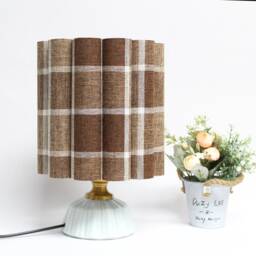 Handmade Plaid Fabric Table Lamp Brown Ceramic Base For Lamp Jewelry -87# - thumbnail 1