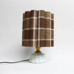 Handmade Plaid Fabric Table Lamp Brown Ceramic Base For Lamp Jewelry -87# - thumbnail 3