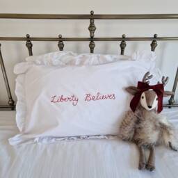 Hand Embroidered Christmas Pillow Case Custom Name Believes Frill/ Oxford - thumbnail 3
