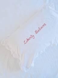 Hand Embroidered Christmas Pillow Case Custom Name Believes Frill/ Oxford - thumbnail 1