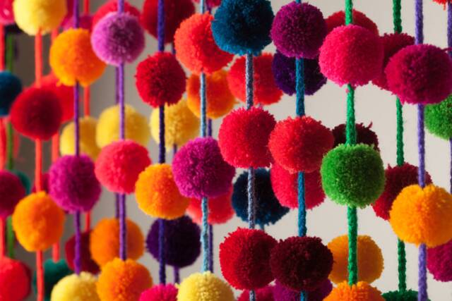 Mexican Pom Garland, Handmade Fiesta Decor, Colorful Boho Party Decoration, Nursery Wall Hanging - image 1