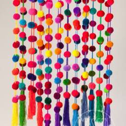 Mexican Pom Garland, Handmade Fiesta Decor, Colorful Boho Party Decoration, Nursery Wall Hanging - thumbnail 3
