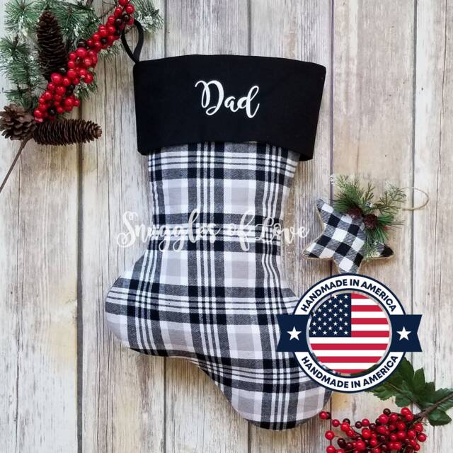 Personalized Black & White Plaid Christmas Stocking Handmade Farmhouse Decor - image 1