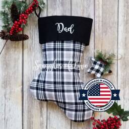 Personalized Black & White Plaid Christmas Stocking Handmade Farmhouse Decor