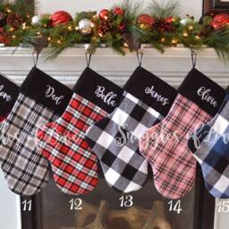 Personalized Black & White Plaid Christmas Stocking Handmade Farmhouse Decor - thumbnail 3