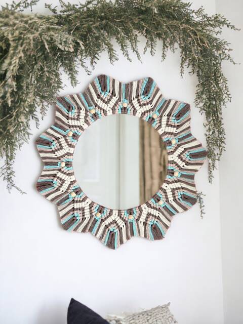 Blue Nursery Decor, Large Macrame Mirror, Baby Boy Gift, Shower Housewarming Wall Art, Personalized Gifts For Kids - image 1