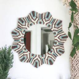 Blue Nursery Decor, Large Macrame Mirror, Baby Boy Gift, Shower Housewarming Wall Art, Personalized Gifts For Kids - thumbnail 4