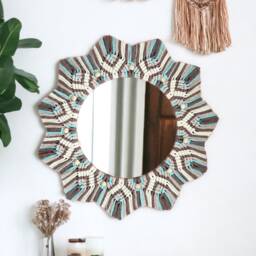 Blue Nursery Decor, Large Macrame Mirror, Baby Boy Gift, Shower Housewarming Wall Art, Personalized Gifts For Kids - thumbnail 2