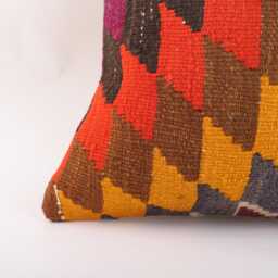 Vintage Turkish Kilim Pillow Cover Handwoven Wool Throw 16x16 - thumbnail 2