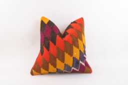Vintage Turkish Kilim Pillow Cover Handwoven Wool Throw 16x16 - thumbnail 1