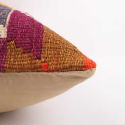 Vintage Turkish Kilim Pillow Cover Handwoven Wool Throw 16x16 - thumbnail 4