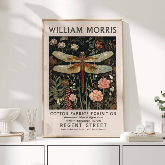 William Morris Print, Art, Exhibition Poster, Uk, Dragonfly Pictures, Gifts - image 1