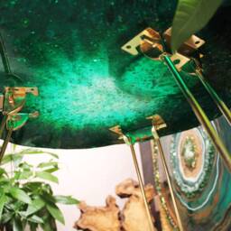 Green Emerald Resin Coffee Table Geode Crystal Table, Gold Legs - thumbnail 4