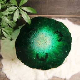 Green Emerald Resin Coffee Table Geode Crystal Table, Gold Legs - thumbnail 2