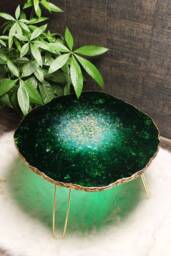 Green Emerald Resin Coffee Table Geode Crystal Table, Gold Legs