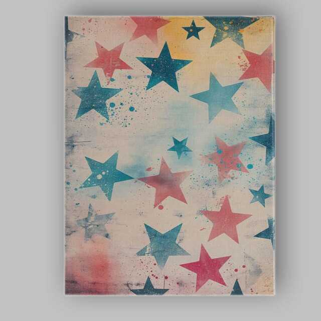 Distressed Red Blue Stars Patriotic Abstract Pattern Canvas Wall Art Print Decor Picture Ready To Hang - image 1