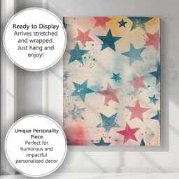 Distressed Red Blue Stars Patriotic Abstract Pattern Canvas Wall Art Print Decor Picture Ready To Hang - thumbnail 3