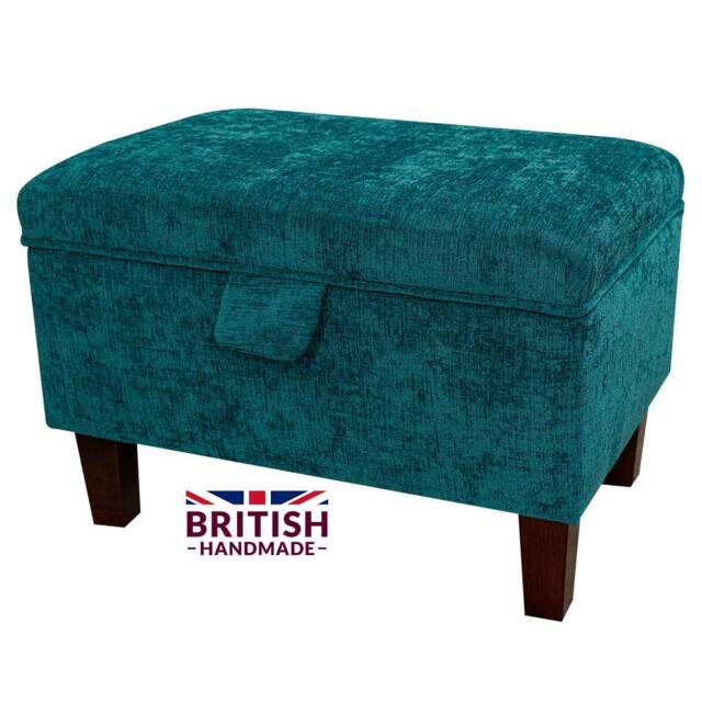 Teal Chenille Handmade Storage Ottoman Footstool - Upholstered Pouffe Toy Box British Bespoke Made - image 1