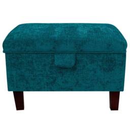 Teal Chenille Handmade Storage Ottoman Footstool - Upholstered Pouffe Toy Box British Bespoke Made - thumbnail 3