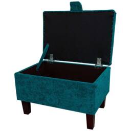 Teal Chenille Handmade Storage Ottoman Footstool - Upholstered Pouffe Toy Box British Bespoke Made - thumbnail 2