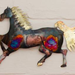 Recycled Metal Running Horse Wall Hanging Decoration - 28cm Wide - thumbnail 3