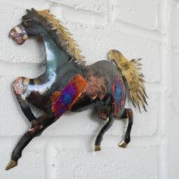 Recycled Metal Running Horse Wall Hanging Decoration - 28cm Wide - thumbnail 2