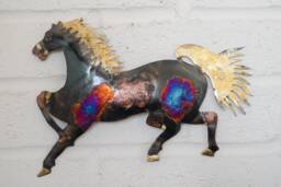 Recycled Metal Running Horse Wall Hanging Decoration - 28cm Wide - thumbnail 1