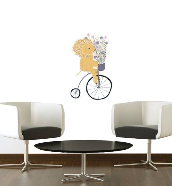 Lion Riding Bike Wall Sticker Decal - Kids Stickers, Animals Childrens Decals, Art, Room, Girl, Boy
