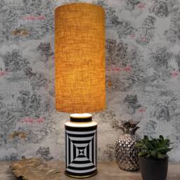 Extra Tall Drum Lampshade in Mustard Linen, 25cm Diameter X 50cm Height - thumbnail 2