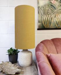 Extra Tall Drum Lampshade in Mustard Linen, 25cm Diameter X 50cm Height - thumbnail 1