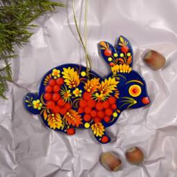 Animal Christmas Ornaments Squirrel & Rabbit Hand Painted On Wood, Wooden Decorations Handmade Traditional Ukrainian - thumbnail 2